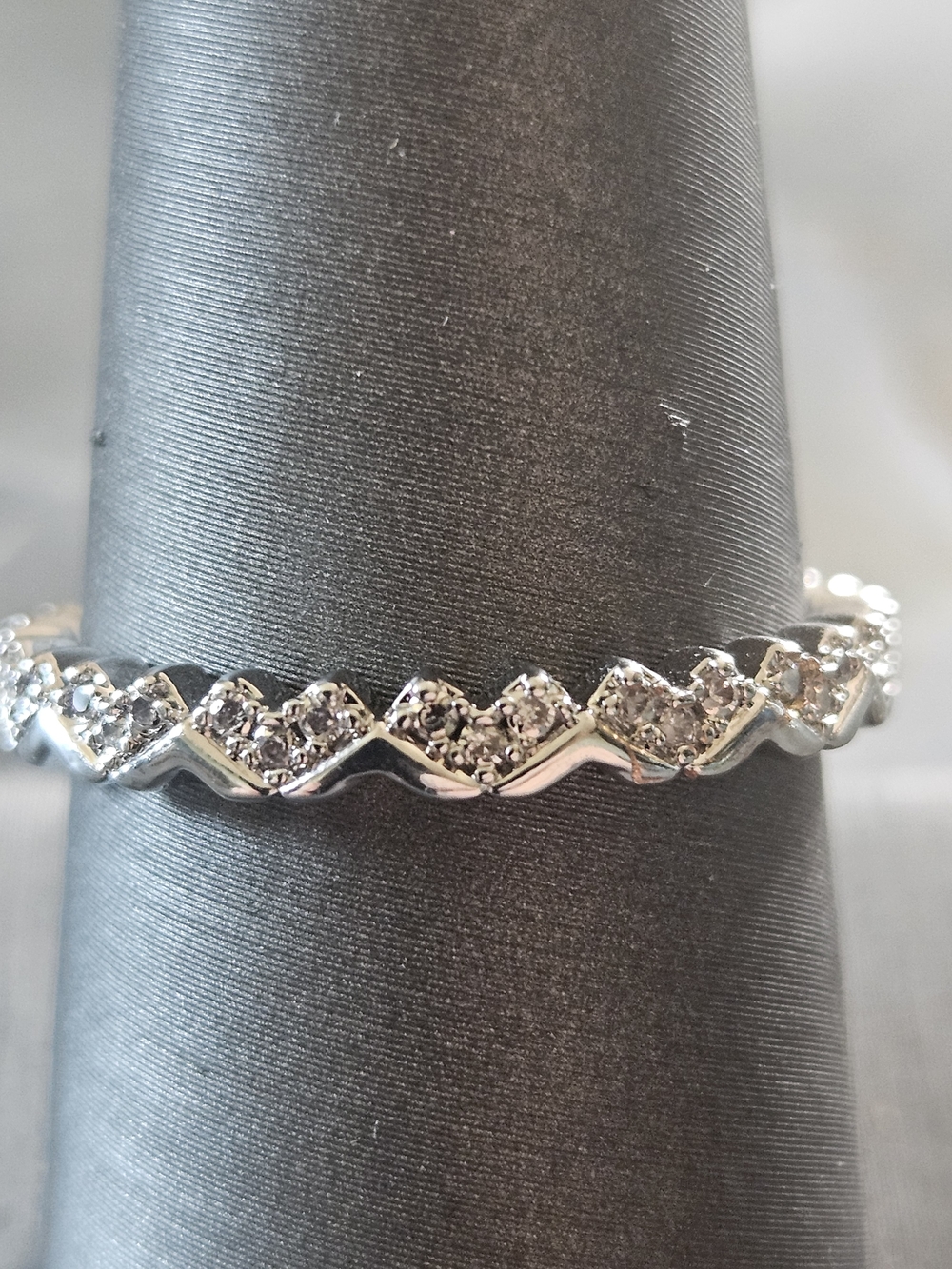 Silver Heart Chevron Pave Ring - Women Jewelry